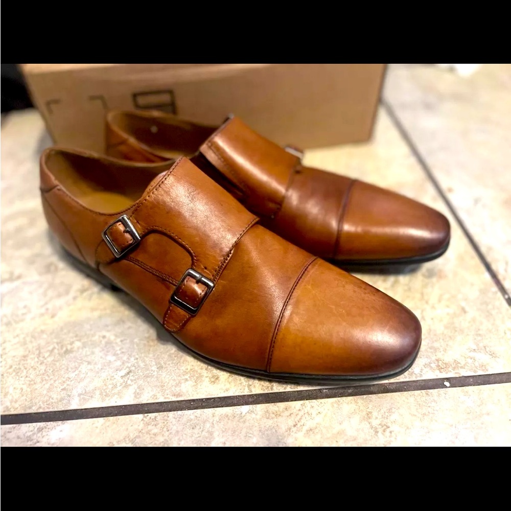 Aldo Loafers Mens Size 8 M Double Monk Strap Brown Leather Cap Toe Shoes